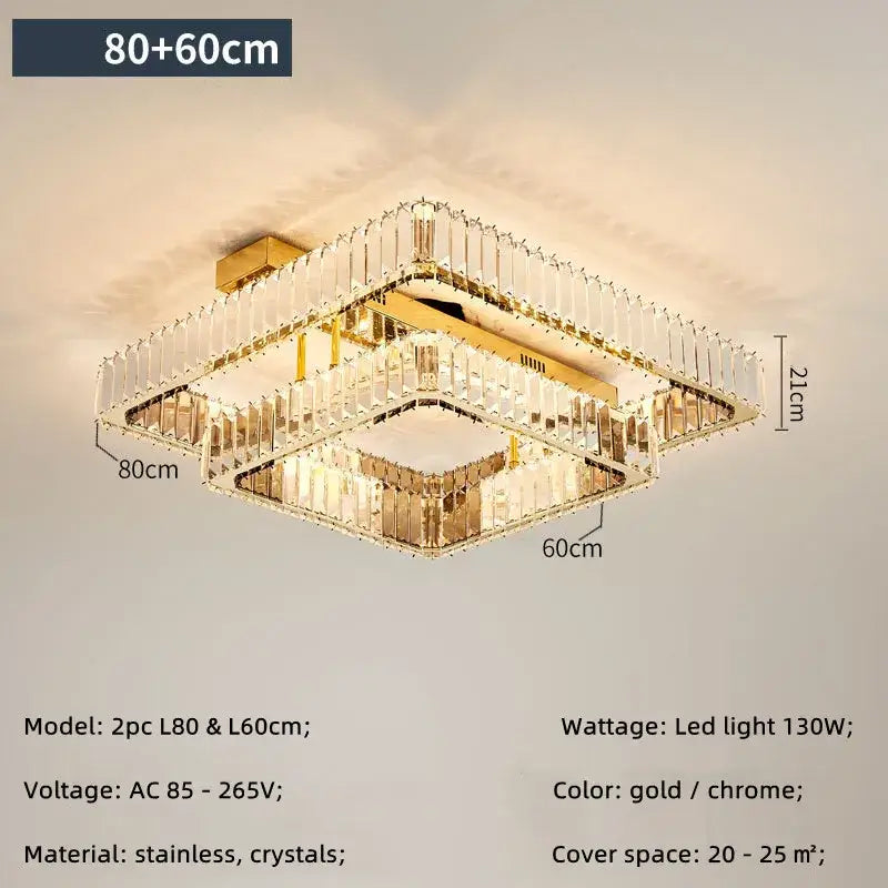 Gold Crystal Ceiling Chandelier with Dimmable LED