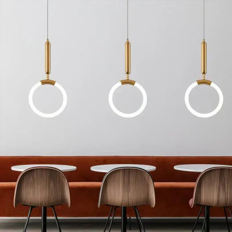 Gold Ring LED Pendant 2-Head Minimalist Design