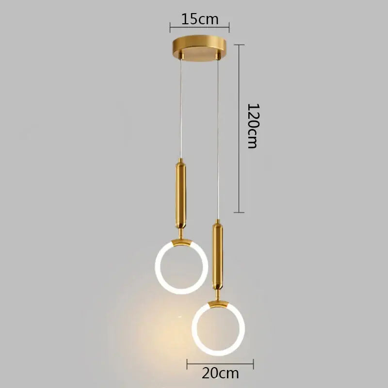 Gold Ring LED Pendant 2-Head Minimalist Design