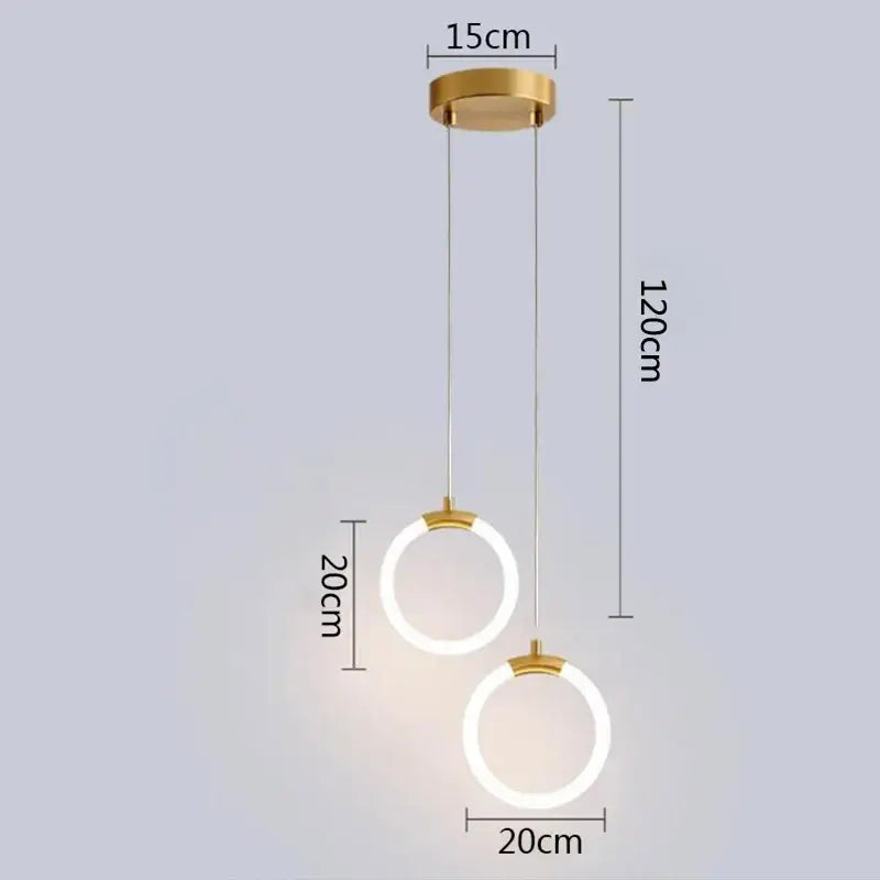 Gold Ring LED Pendant 2-Head Minimalist Design