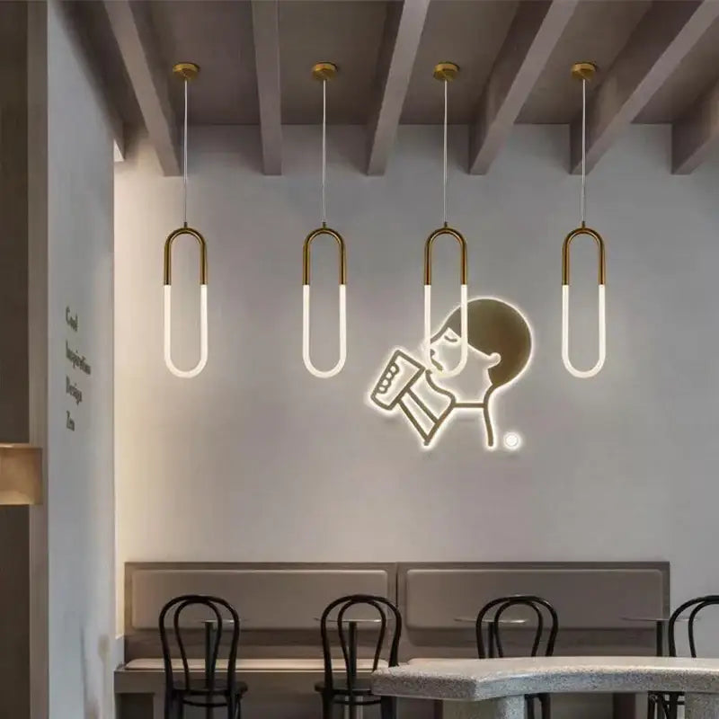 Gold Ring LED Pendant 2-Head Minimalist Design