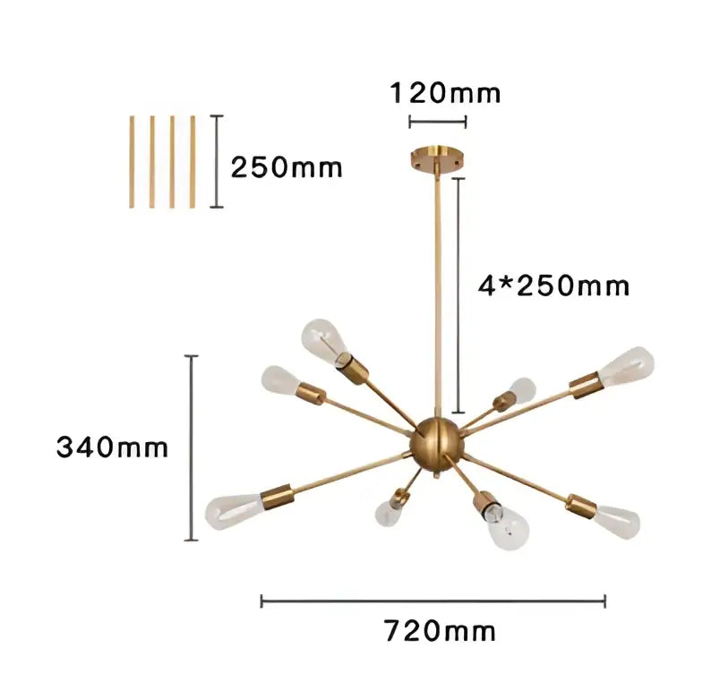Gold Starburst Chandelier 18-Head Satellite Design