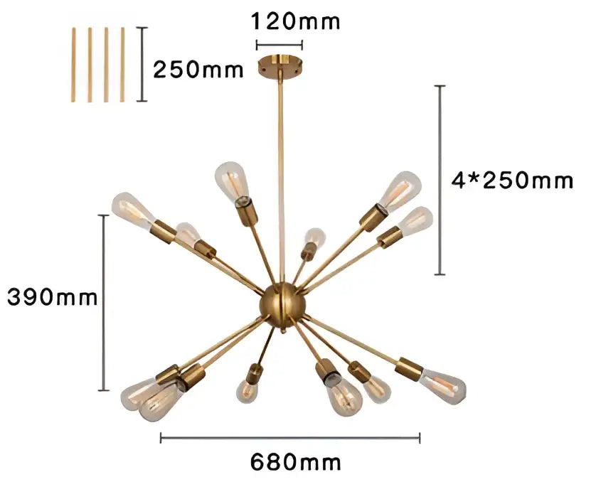 Gold Starburst Chandelier 18-Head Satellite Design