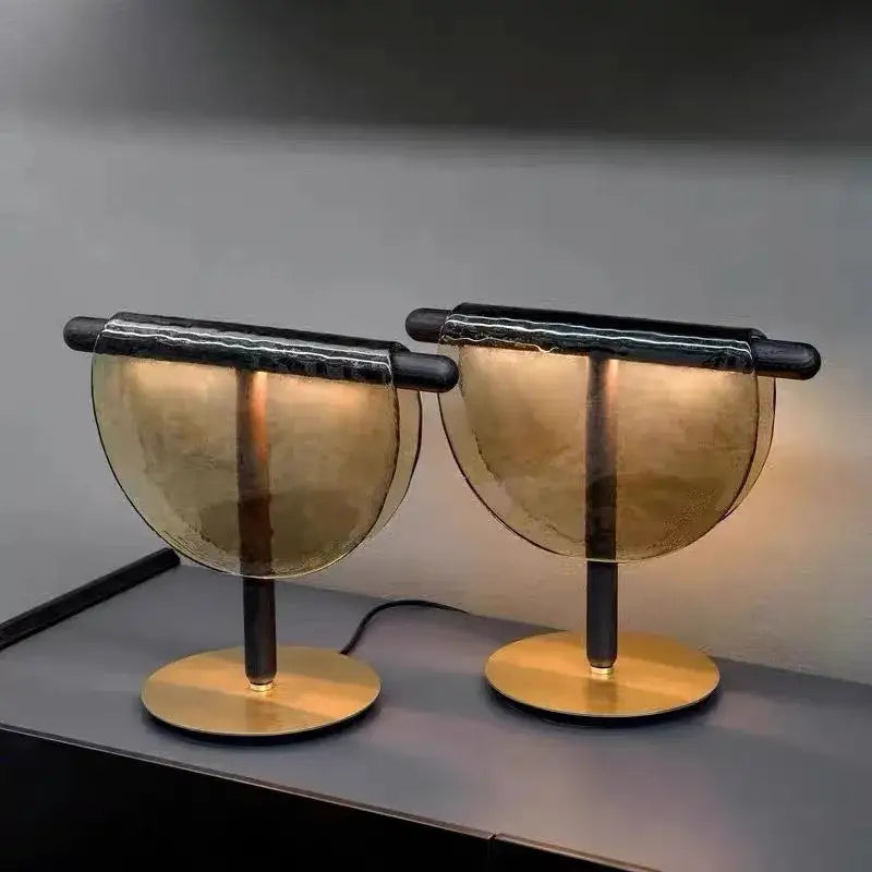 Amber Glass Black-Metal Table Lamp