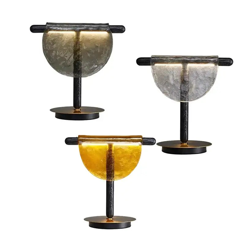 Amber Glass Black-Metal Table Lamp