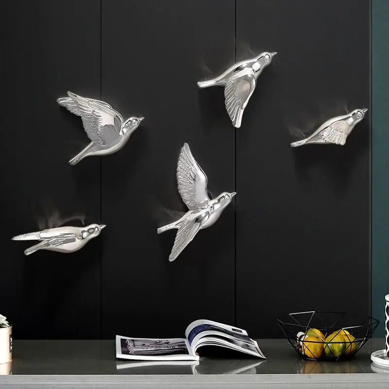Gold Silver Bird Wall Art