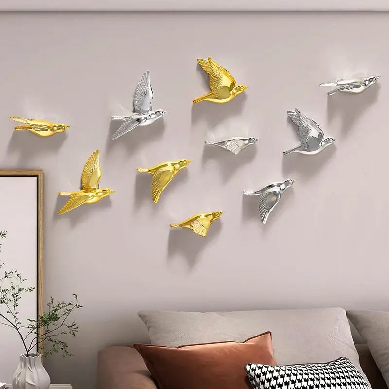 Gold Silver Bird Wall Art