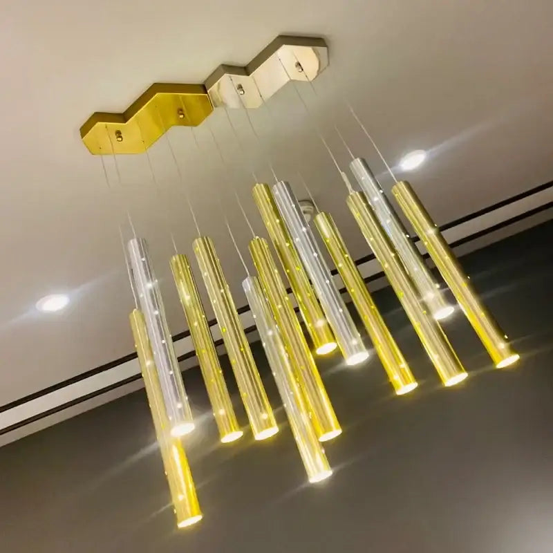 Gold LED Pendant Chandelier 30-Tube Design