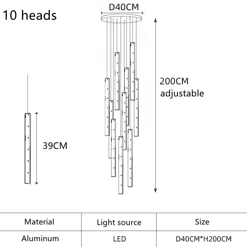 Gold LED Pendant Chandelier 30-Tube Design