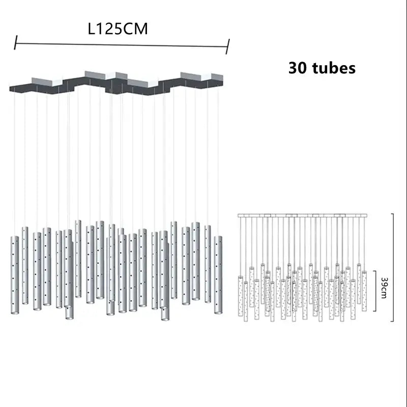 Gold LED Pendant Chandelier 30-Tube Design