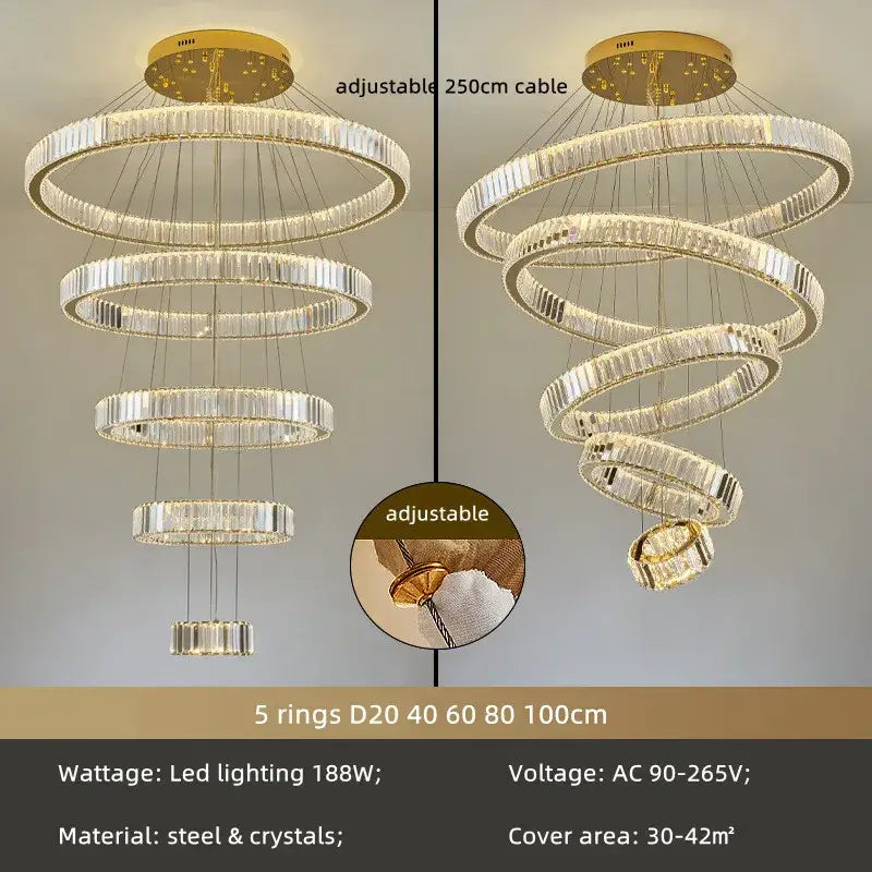 Gold Crystal Circle 4-Ring 100cm Chandelier