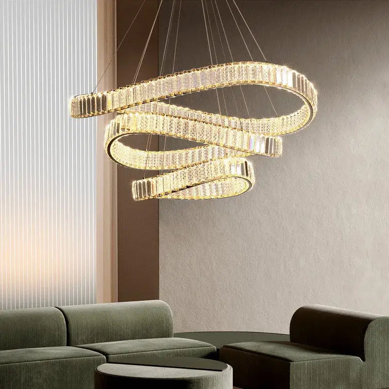Gold Spiral Crystal Dimmable Entryway Chandelier