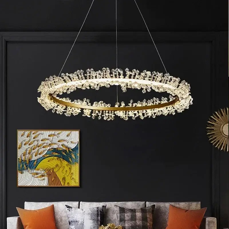 Gold Crystal Swirling Dining Area Pendant Chandelier