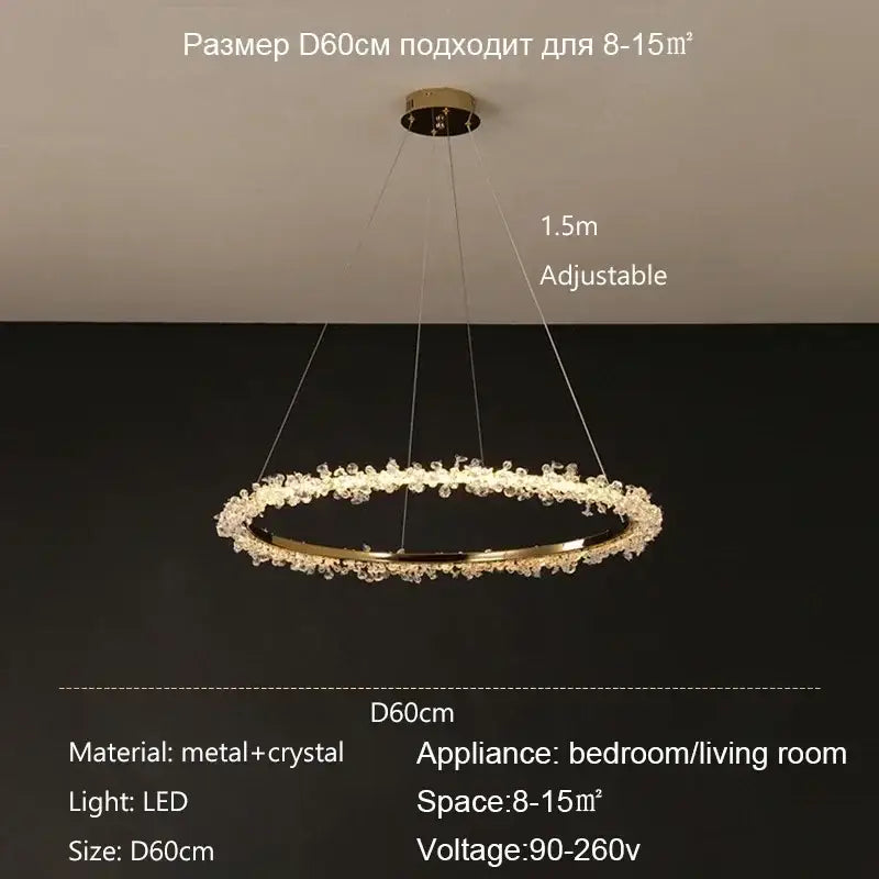 Gold Crystal Swirling Dining Area Pendant Chandelier