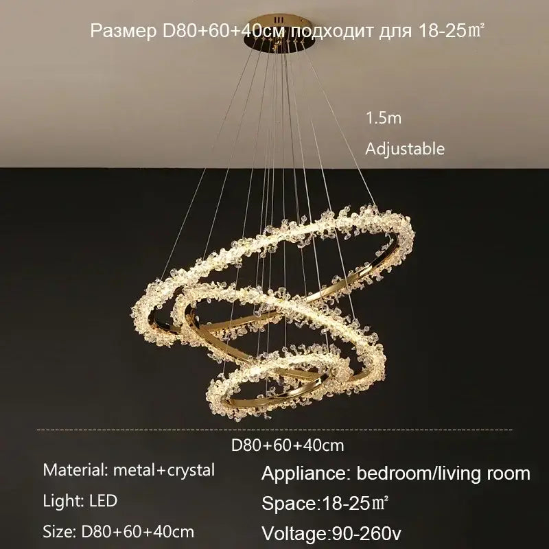 Gold Crystal Swirling Dining Area Pendant Chandelier