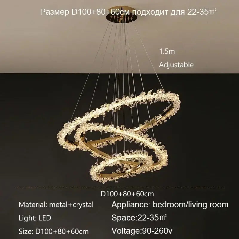 Gold Crystal Swirling Dining Area Pendant Chandelier