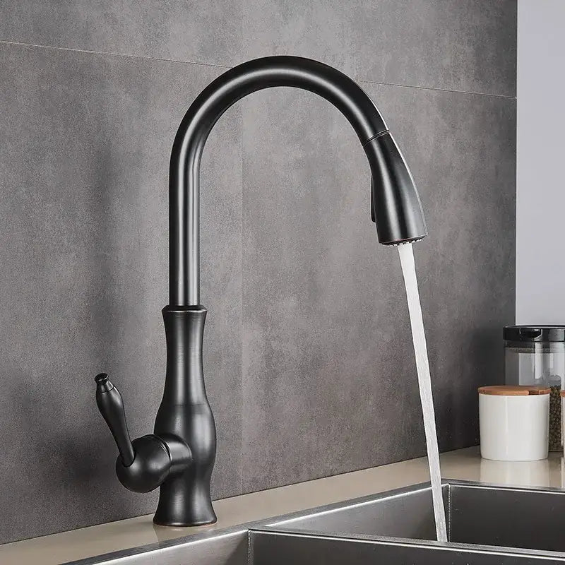 Gold Swivel Kitchen Faucet with Pull-Down Sprayer