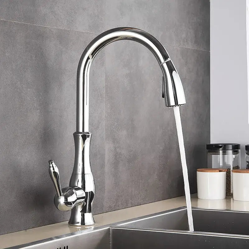 Gold Swivel Kitchen Faucet with Pull-Down Sprayer