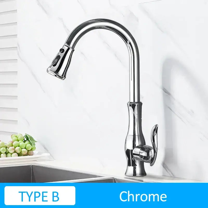 Gold Swivel Kitchen Faucet with Pull-Down Sprayer