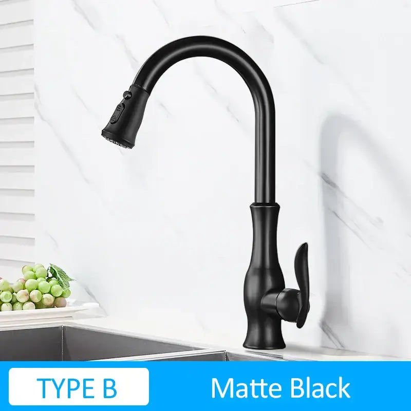 Gold Swivel Kitchen Faucet with Pull-Down Sprayer