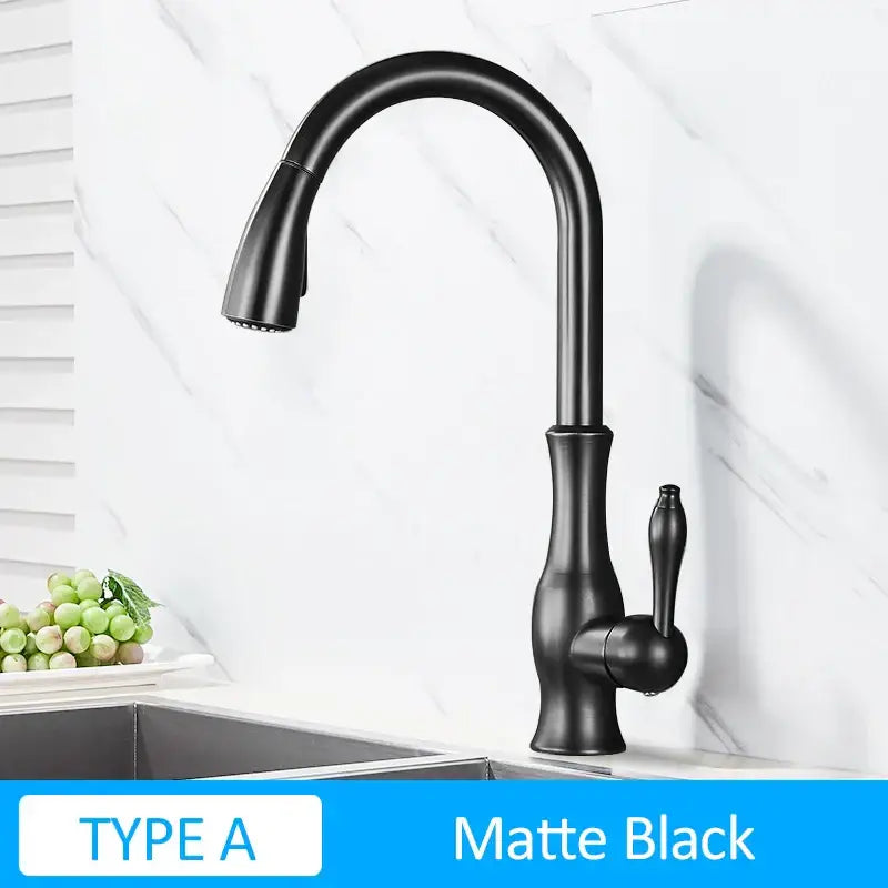 Gold Swivel Kitchen Faucet with Pull-Down Sprayer