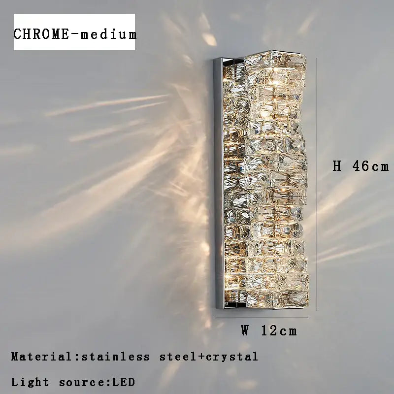 Gold Textured Glass Sconce 60cm Crystal