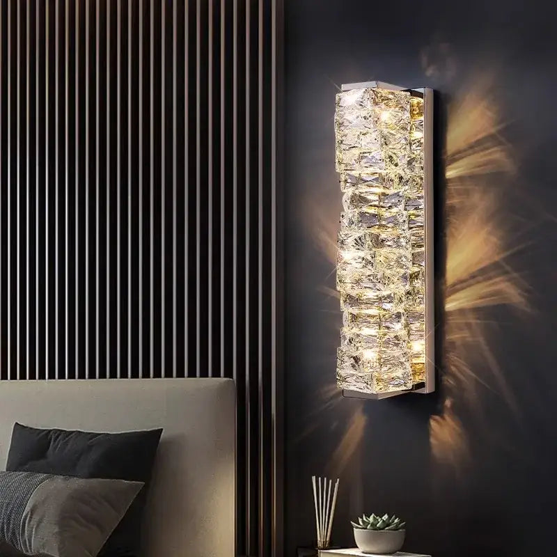 Gold Textured Glass Sconce 60cm Crystal