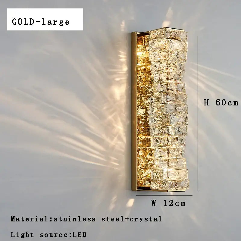 Gold Textured Glass Sconce 60cm Crystal