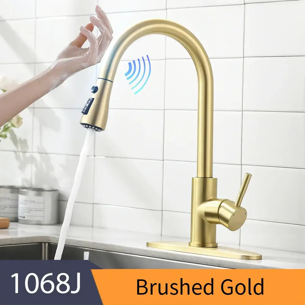 Gold Touch Sensor Kitchen Faucet Stainless Steel