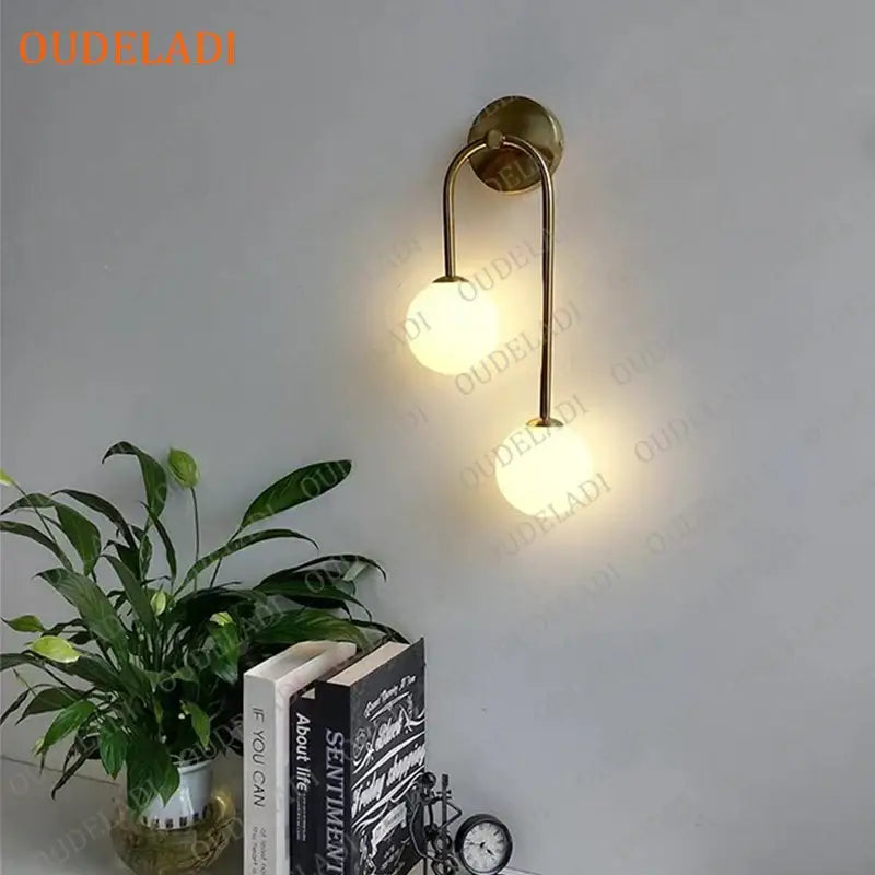 Gold Glass Ball Dual Light Dining Room Wall Lamp