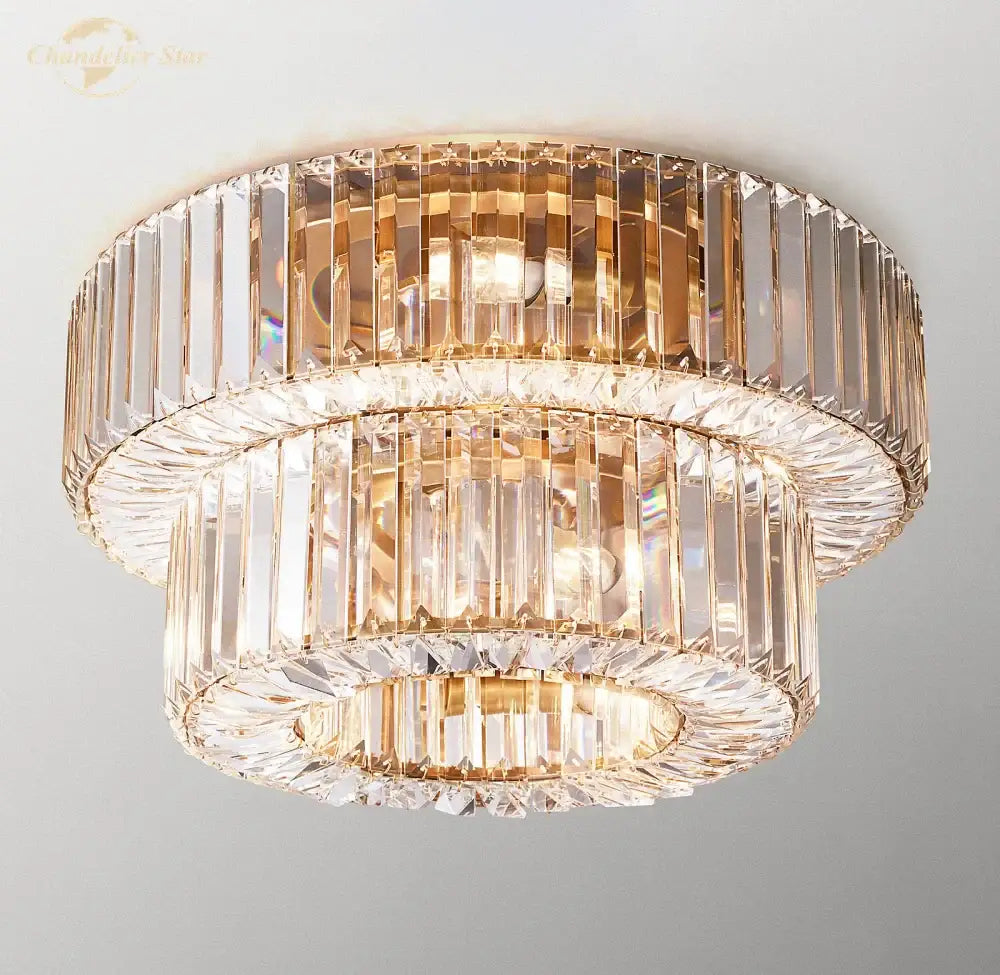 Gold Two-Tier Crystal Ceiling Light
