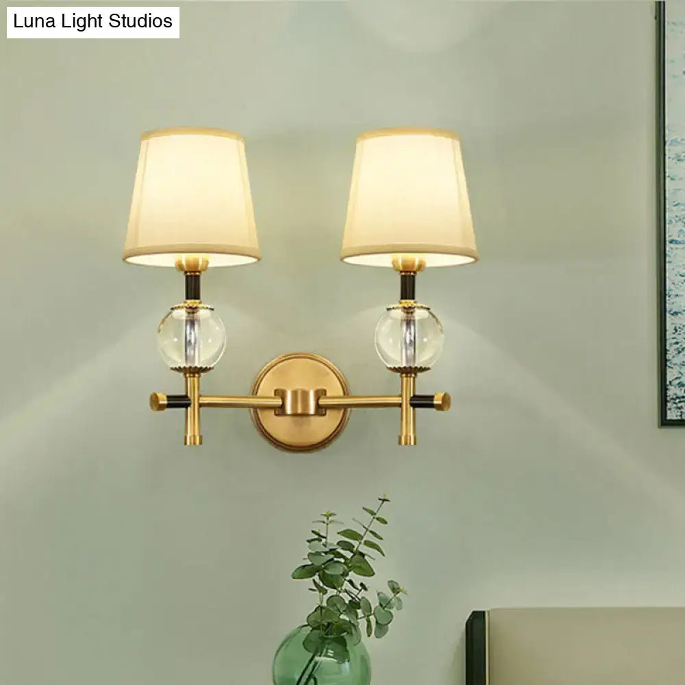 Gold Crystal Fabric Shade 2-Light Sconce
