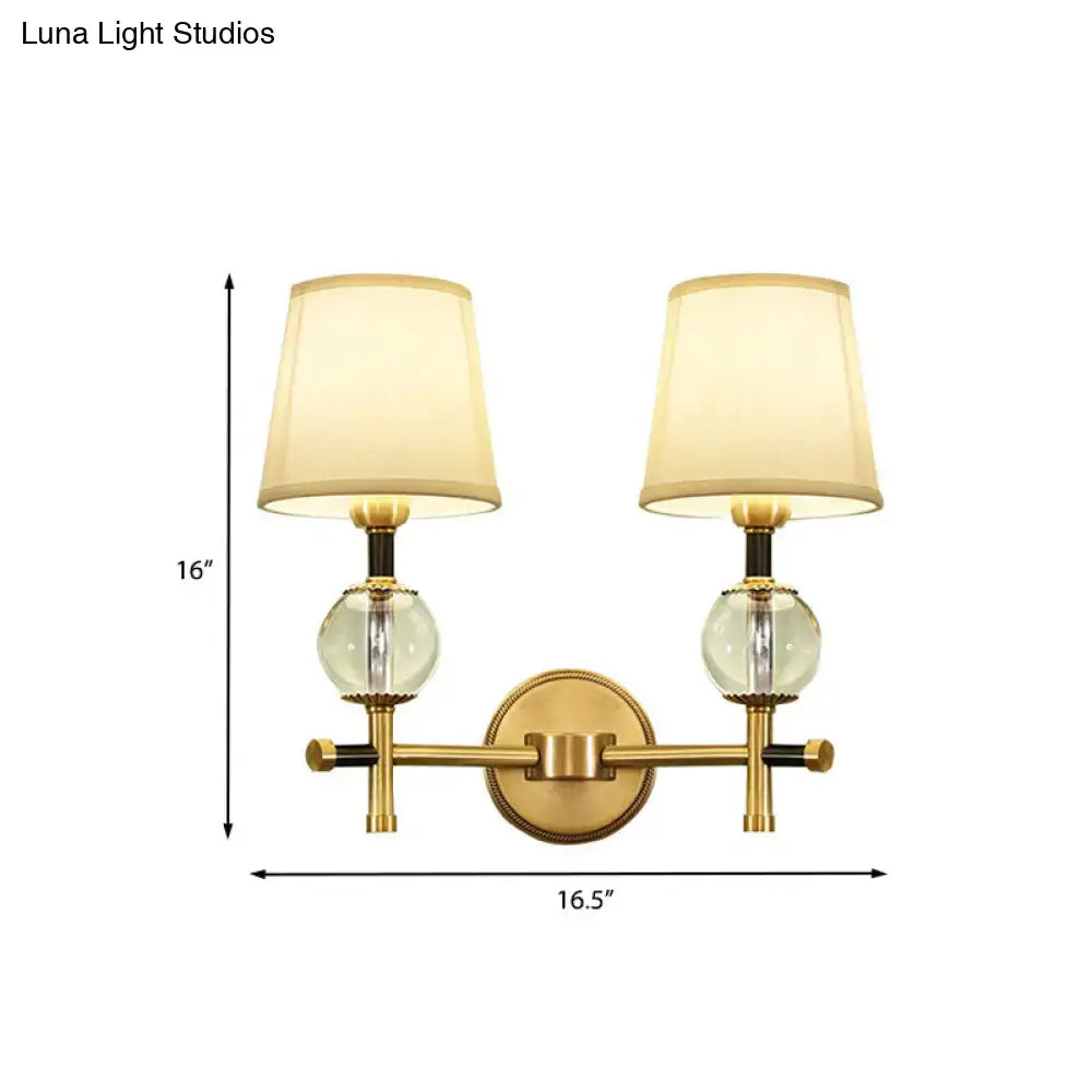 Gold Crystal Fabric Shade 2-Light Sconce