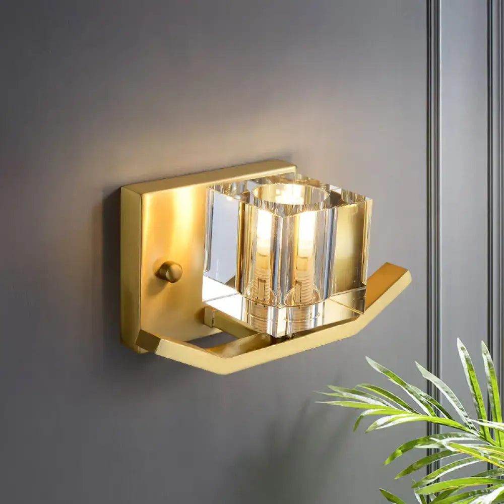 Gold Crystal Cubic Shade Wall Sconce