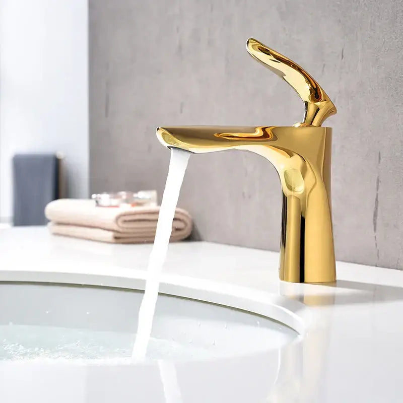 Gold Curved Bathroom Faucet