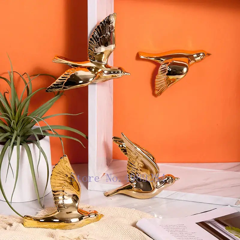 Gold Ceramic Bird Wall