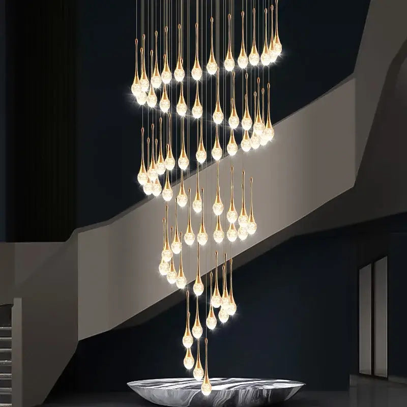 Gold Crystal 30-Light 350cm Staircase Chandelier