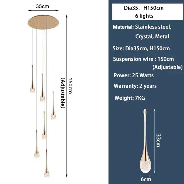 Gold Crystal 30-Light 350cm Staircase Chandelier