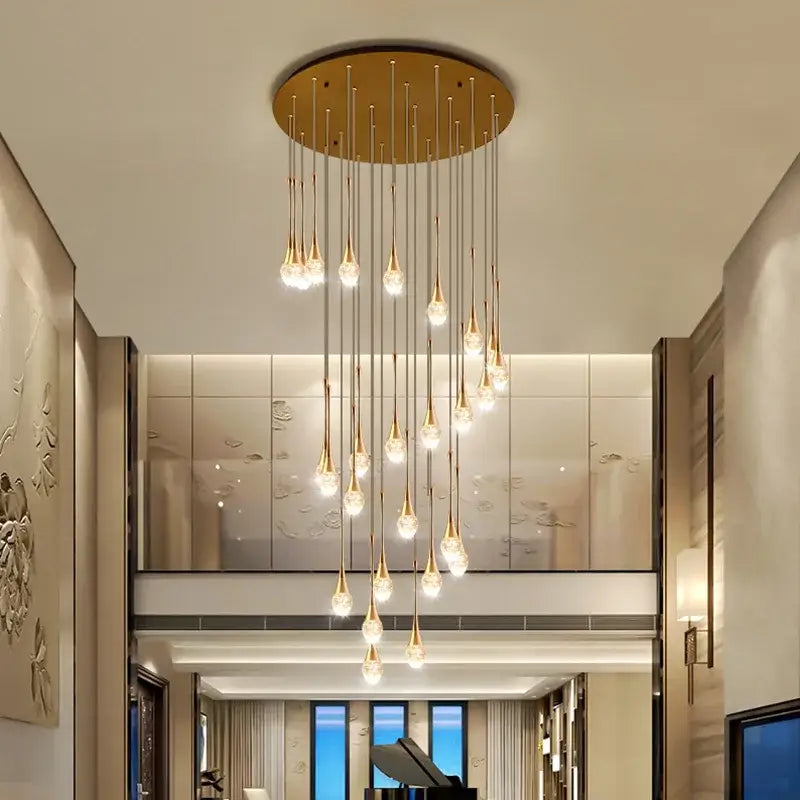 Gold Crystal 30-Light 350cm Staircase Chandelier
