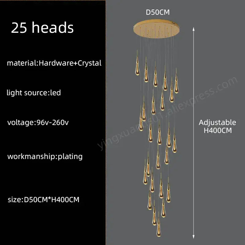 Gold Crystal Teardrop 60-Head Chandelier