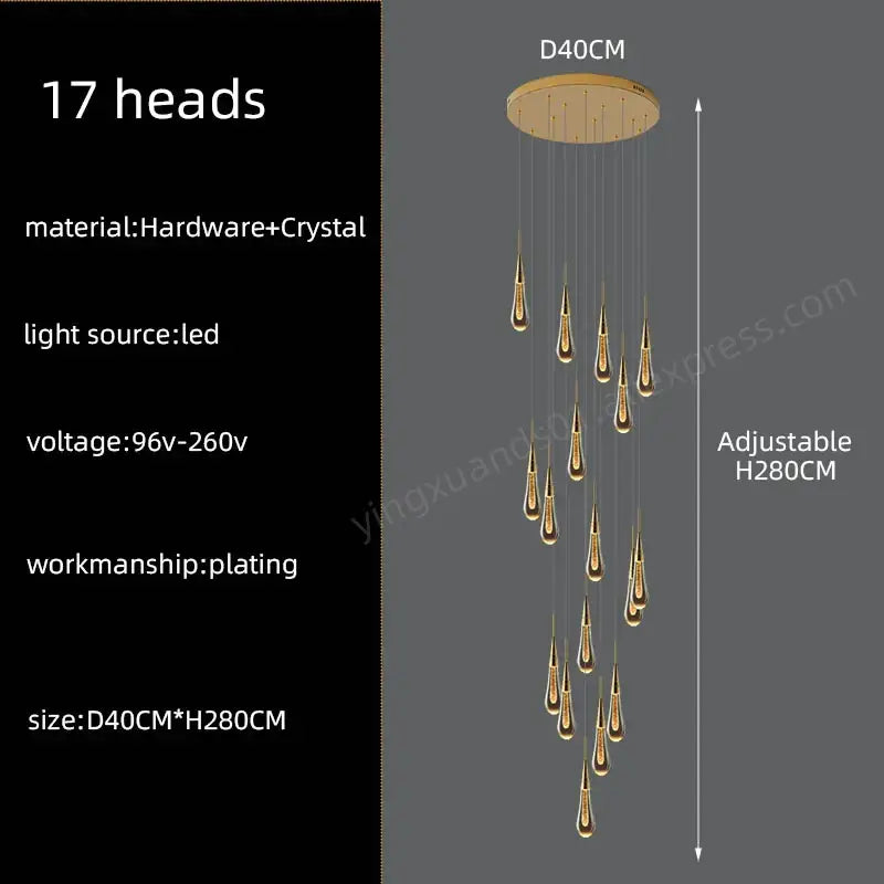 Gold Crystal Teardrop 60-Head Chandelier