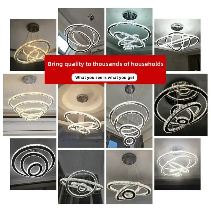 Gold Crystal Ring 4-Ring Dining Area Ceiling Light