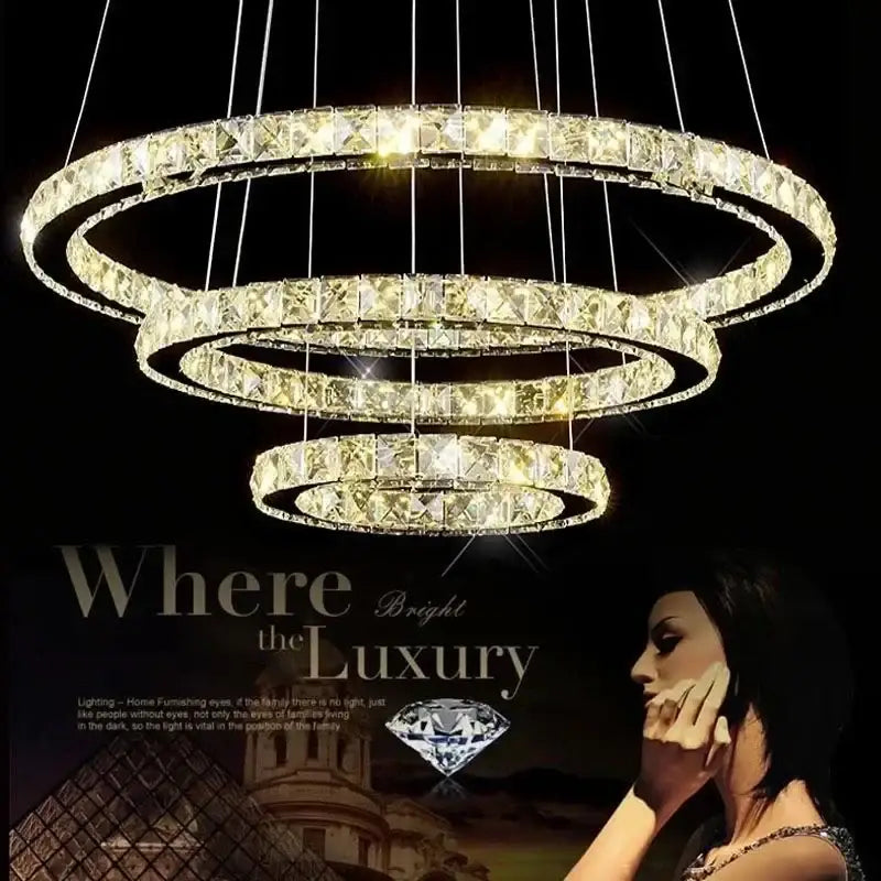 Gold Crystal Ring 4-Ring Dining Area Ceiling Light
