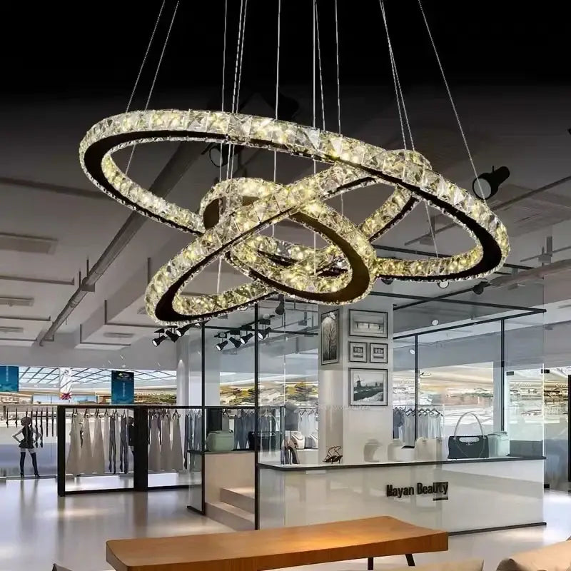 Gold Crystal Ring 4-Ring Dining Area Ceiling Light