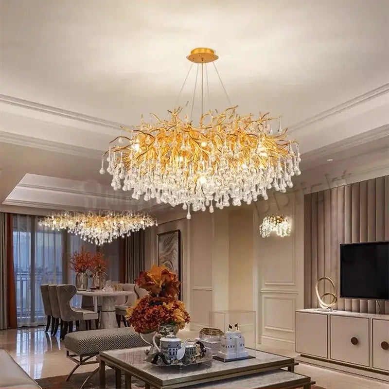 Gold Crystal Dendritic Chandelier
