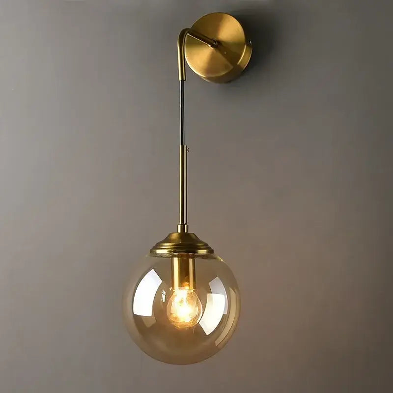 Gold Glass Ball Sconce with Amber Glass Ring
