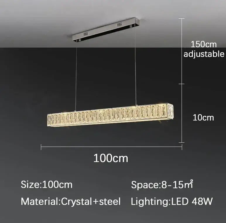 Gold LED Crystal Chandelier Rectangular L150cm
