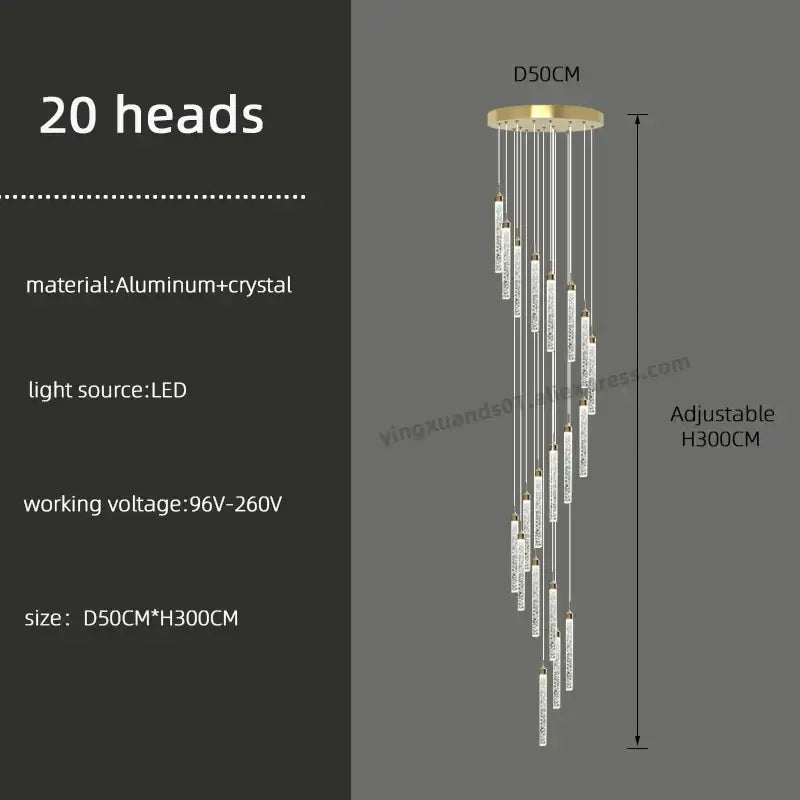 Gold Crystal Chandelier 30-Head for Staircases