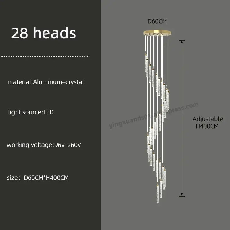 Gold Crystal Chandelier 30-Head for Staircases
