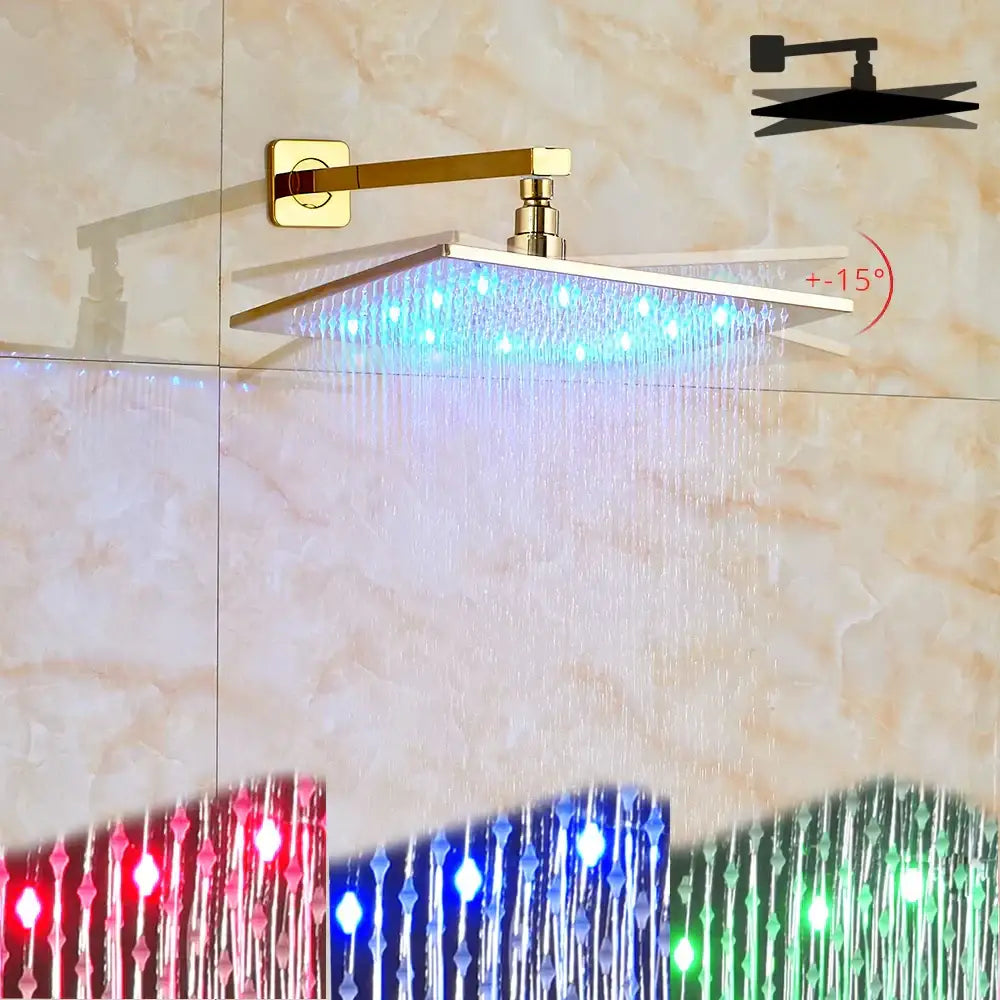 Gold Rainfall Shower Faucet 16-Inch with LED